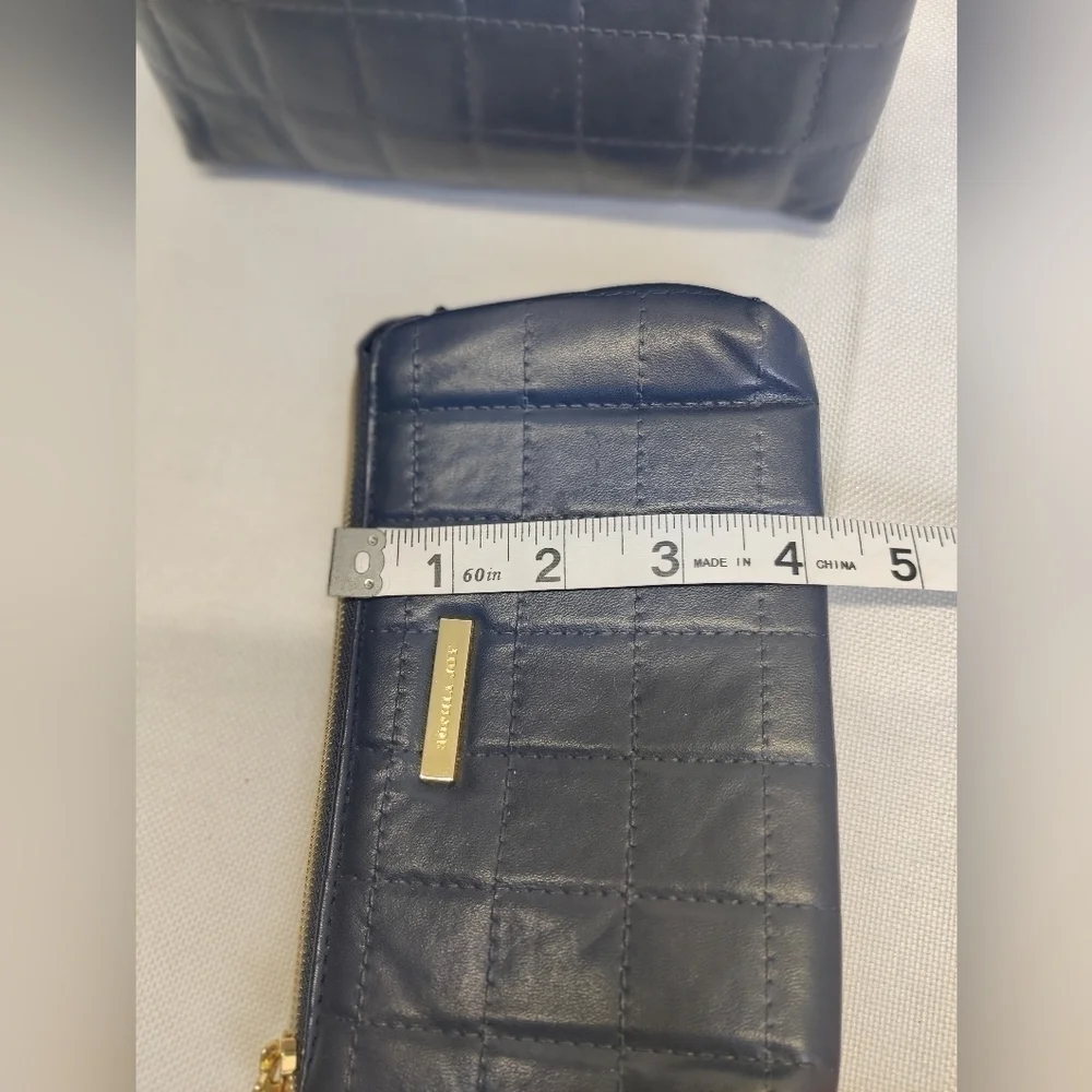 Two New Sophia Joy Makeup Bags Soft Quilted Navy Blue Faux Leather Zippers 4x7